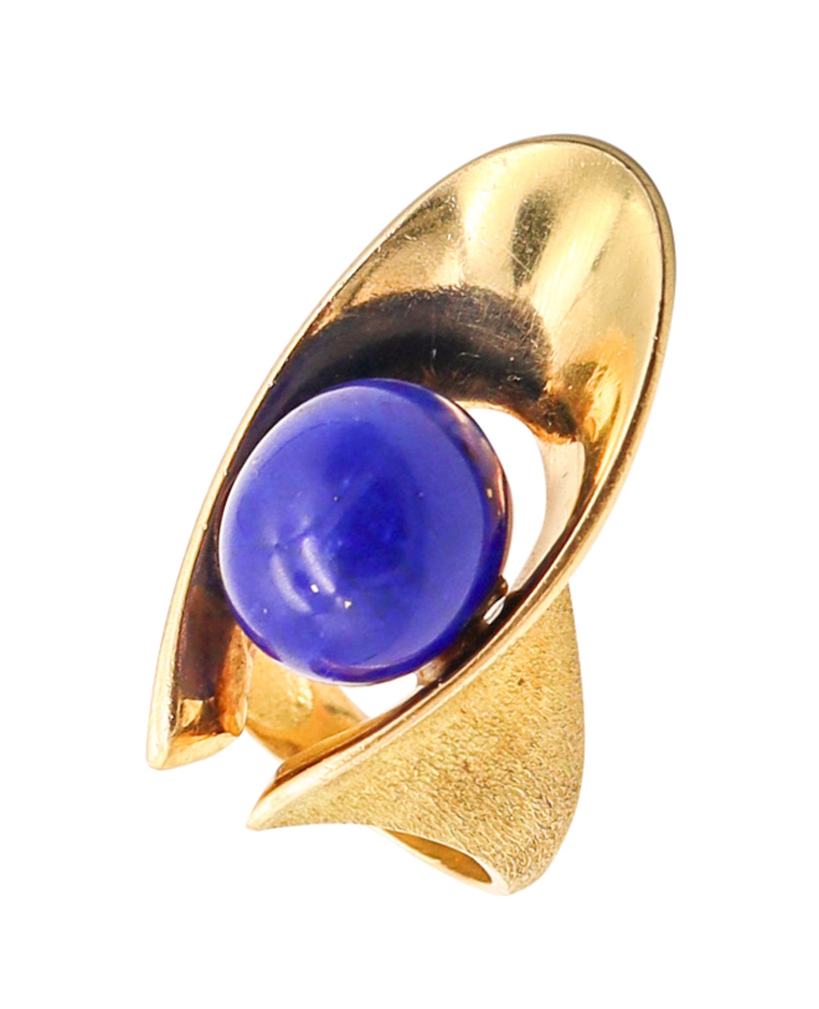 OCTAVIO SARDA Spanish Modernist Sculptural Cocktail Ring In 18Kt Gold With Lapis