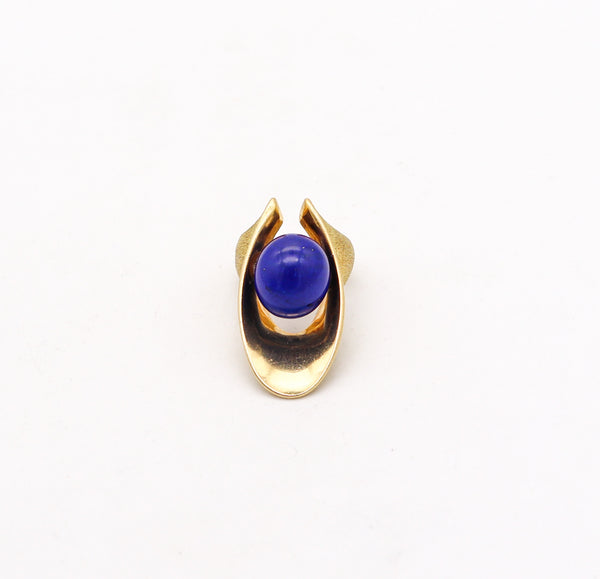 OCTAVIO SARDA Spanish Modernist Sculptural Cocktail Ring In 18Kt Gold With Lapis