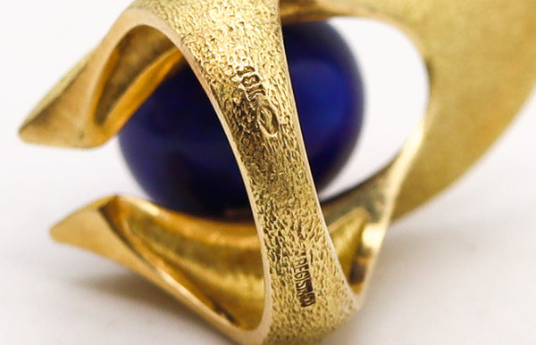 OCTAVIO SARDA Spanish Modernist Sculptural Cocktail Ring In 18Kt Gold With Lapis