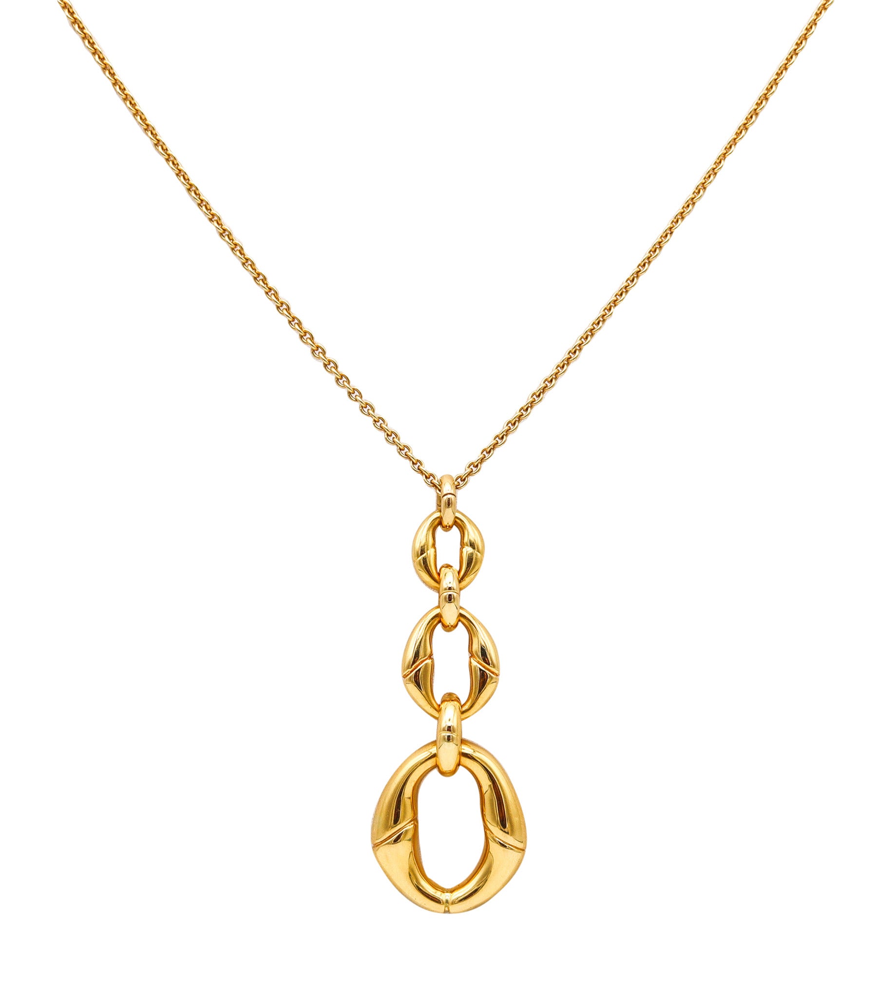 GUCCI Milano Triple Horsebit Dangle Drop Necklace-Pendant In 18Kt Yellow Gold