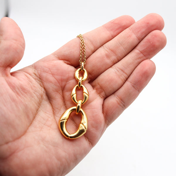 GUCCI Milano Triple Horsebit Dangle Drop Necklace-Pendant In 18Kt Yellow Gold