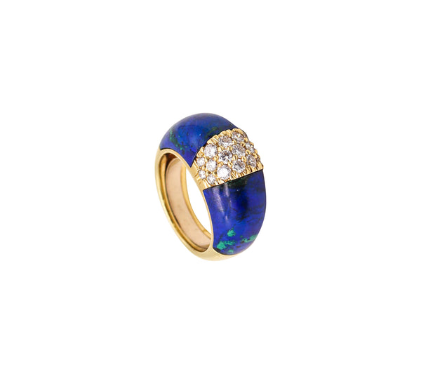 ITALIAN Modernist Azur Malachite Domed Ring In 18Kt Gold With 1.14 Cts Diamonds