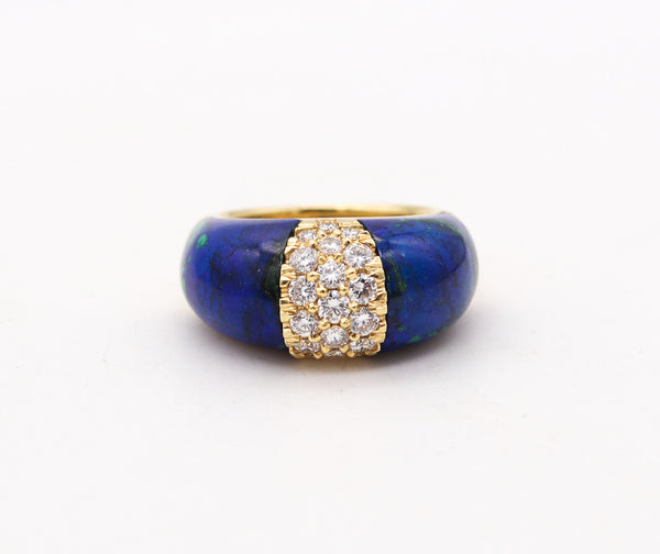 ITALIAN Modernist Azur Malachite Domed Ring In 18Kt Gold With 1.14 Cts Diamonds