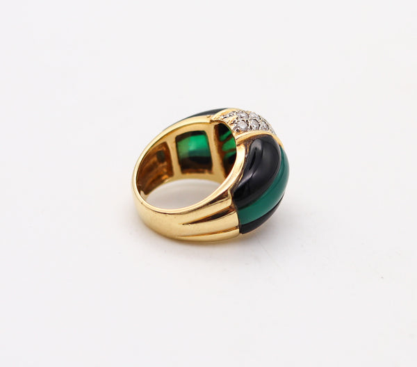 ITALIAN Modernist Chrysoprase & Onyx Ring Band In 18Kt Gold With 1.60 Cts Diamonds