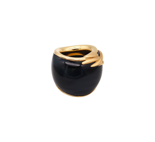 SWISS Sculptural Hawk Eye Gemstone Ring Band In 18Kt Yellow Gold