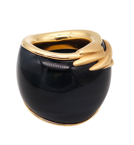 SWISS Sculptural Hawk Eye Gemstone Ring Band In 18Kt Yellow Gold