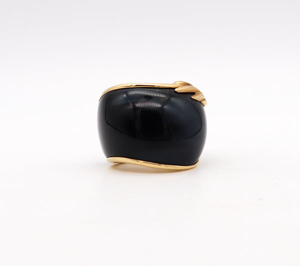 SWISS Sculptural Hawk Eye Gemstone Ring Band In 18Kt Yellow Gold