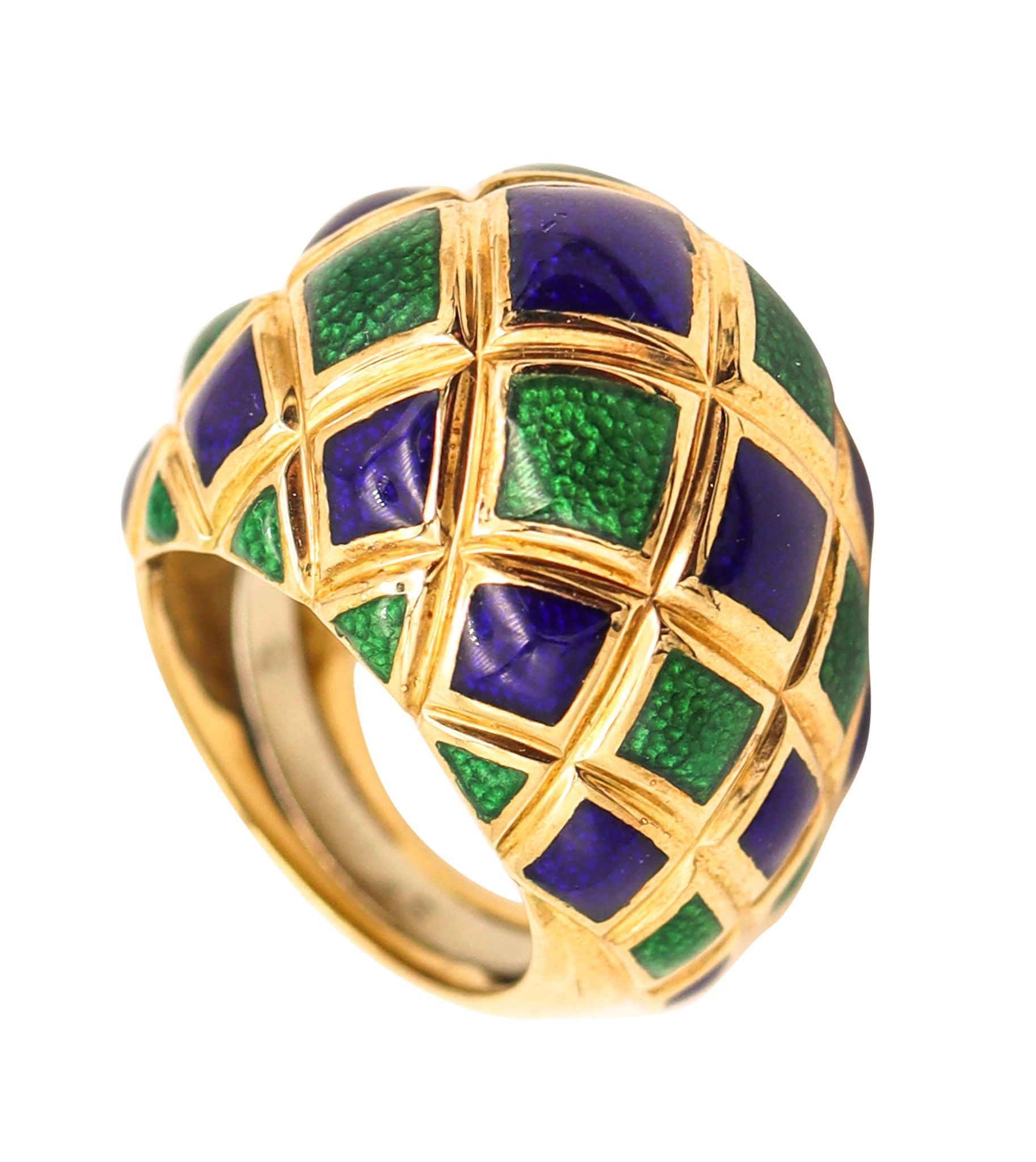 SPRITZER & FUHRMANN 1960 Enameled Cocktail Ring In Solid 18Kt Yellow Gold