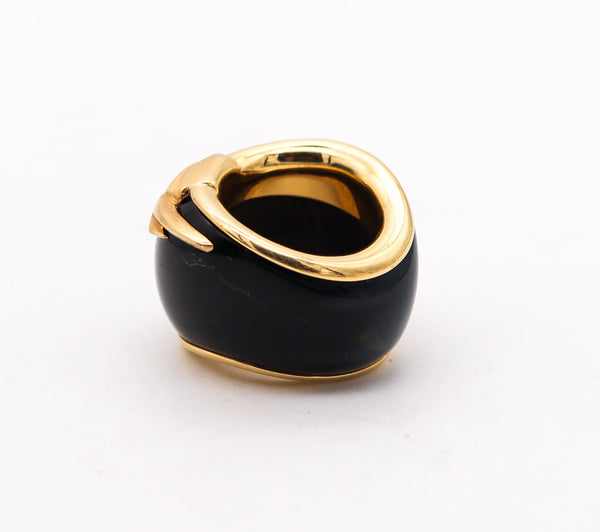 SWISS Sculptural Hawk Eye Gemstone Ring Band In 18Kt Yellow Gold