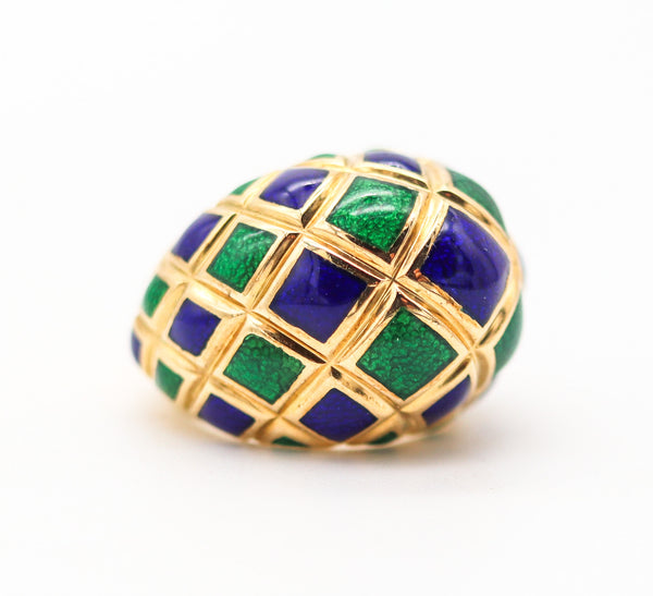 SPRITZER & FUHRMANN 1960 Enameled Cocktail Ring In Solid 18Kt Yellow Gold