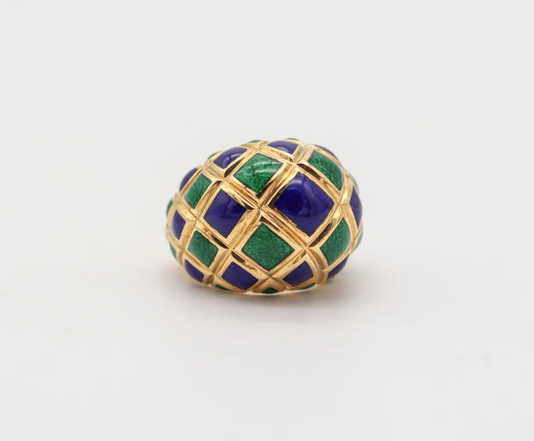 SPRITZER & FUHRMANN 1960 Enameled Cocktail Ring In Solid 18Kt Yellow Gold