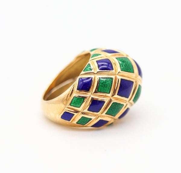 SPRITZER & FUHRMANN 1960 Enameled Cocktail Ring In Solid 18Kt Yellow Gold