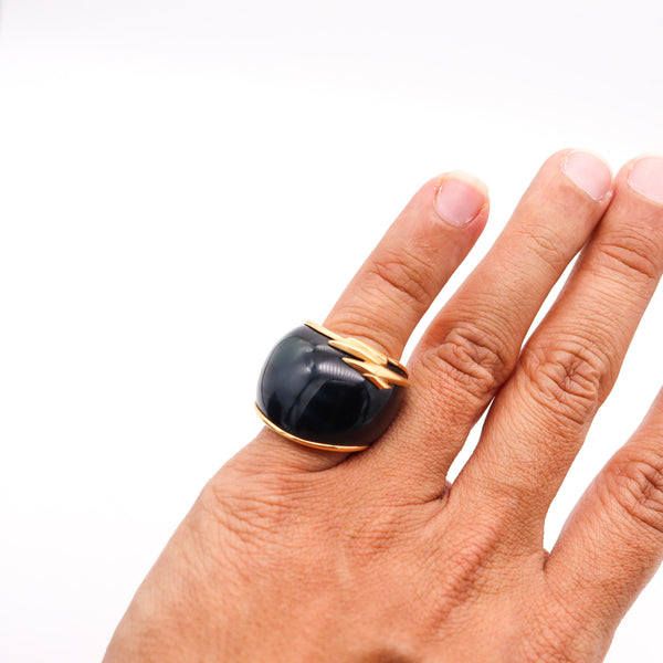 SWISS Sculptural Hawk Eye Gemstone Ring Band In 18Kt Yellow Gold