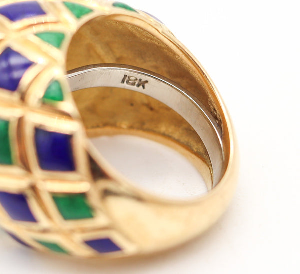 SPRITZER & FUHRMANN 1960 Enameled Cocktail Ring In Solid 18Kt Yellow Gold
