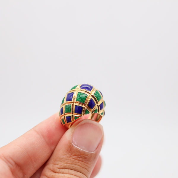 SPRITZER & FUHRMANN 1960 Enameled Cocktail Ring In Solid 18Kt Yellow Gold