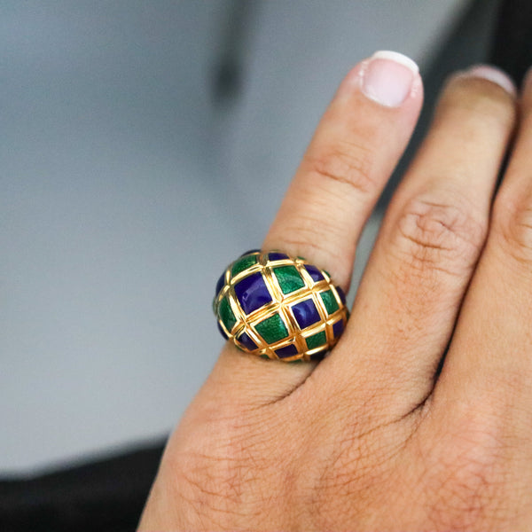 SPRITZER & FUHRMANN 1960 Enameled Cocktail Ring In Solid 18Kt Yellow Gold