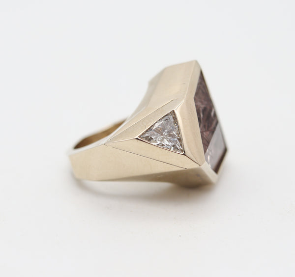 KAVERAS Geometric Cocktail Ring In 18Kt Gold With Diamonds & Rutile Quartz