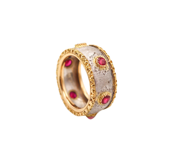 BUCCELLATI Milano Eternity Band Ring In Two Tones Of 18Kt Gold & Vivid Red Rubies