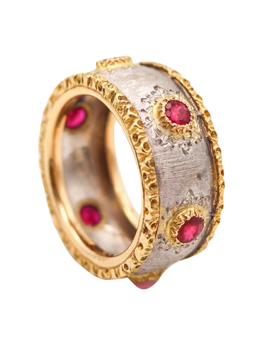 BUCCELLATI Milano Eternity Band Ring In Two Tones Of 18Kt Gold & Vivid Red Rubies