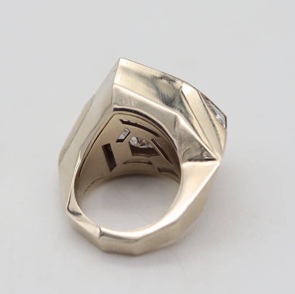 KAVERAS Geometric Cocktail Ring In 18Kt Gold With Diamonds & Rutile Quartz