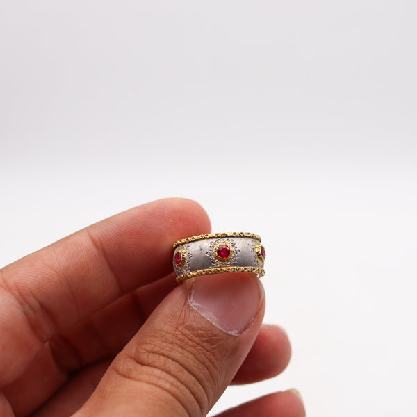 BUCCELLATI Milano Eternity Band Ring In Two Tones Of 18Kt Gold & Vivid Red Rubies