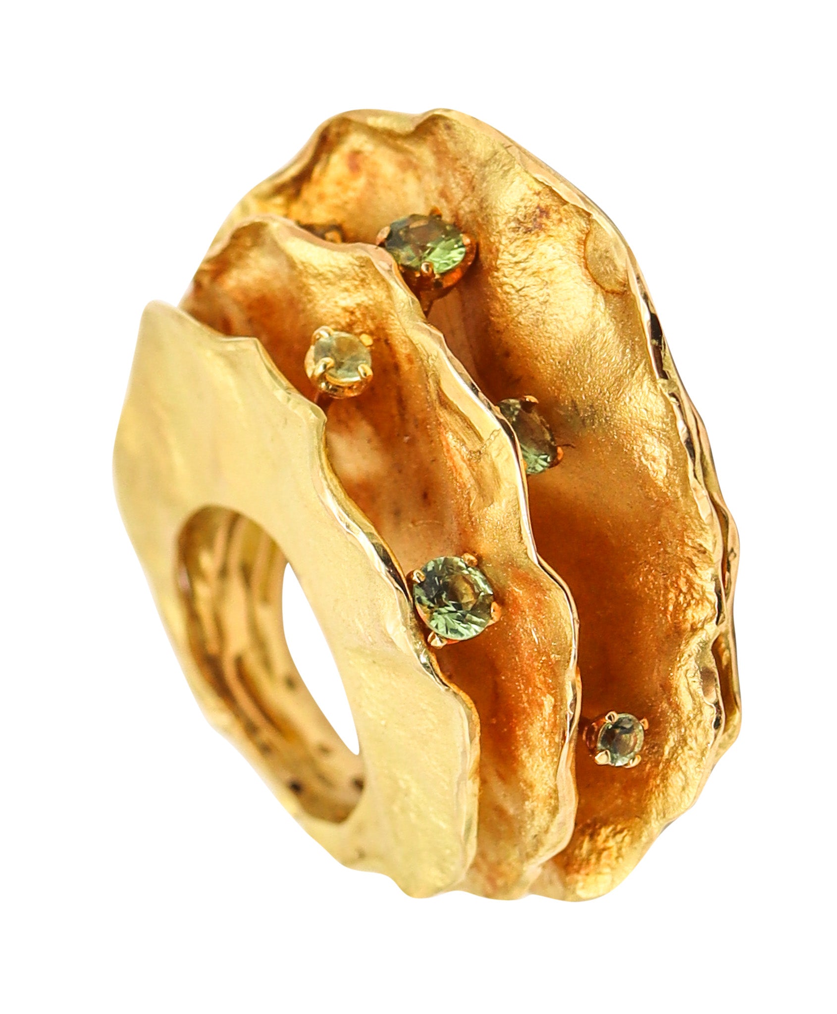 AUDE LECHERE Sculptural Cocktail Ring In 18Kt Yellow Gold With Green Sapphires