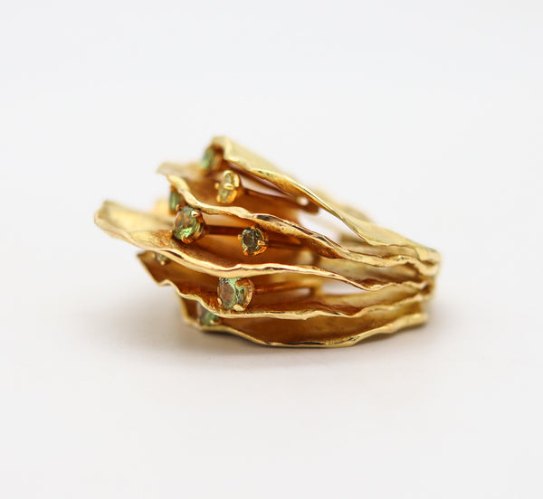 AUDE LECHERE Sculptural Cocktail Ring In 18Kt Yellow Gold With Green Sapphires