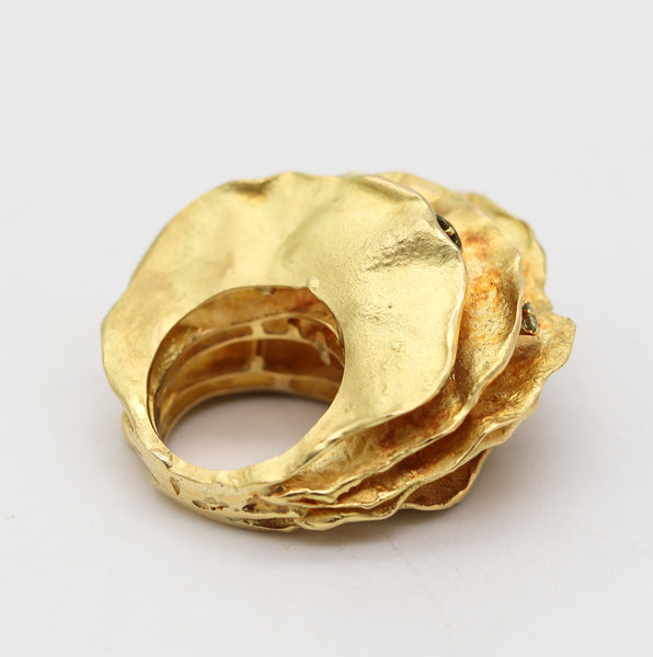 AUDE LECHERE Sculptural Cocktail Ring In 18Kt Yellow Gold With Green Sapphires