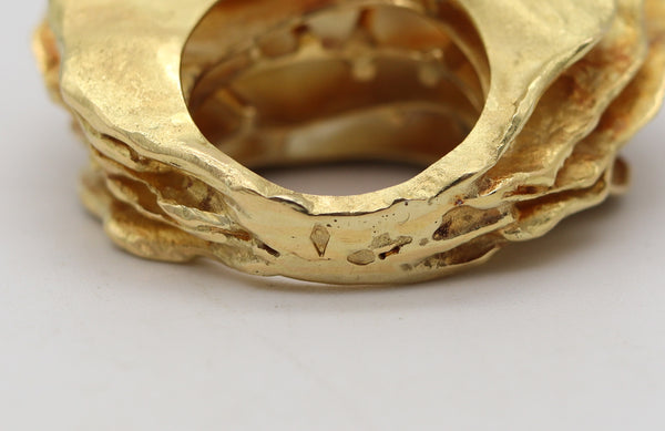 AUDE LECHERE Sculptural Cocktail Ring In 18Kt Yellow Gold With Green Sapphires