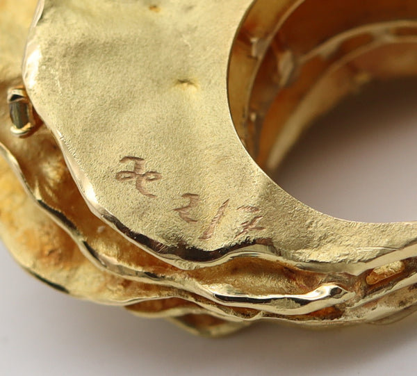 AUDE LECHERE Sculptural Cocktail Ring In 18Kt Yellow Gold With Green Sapphires