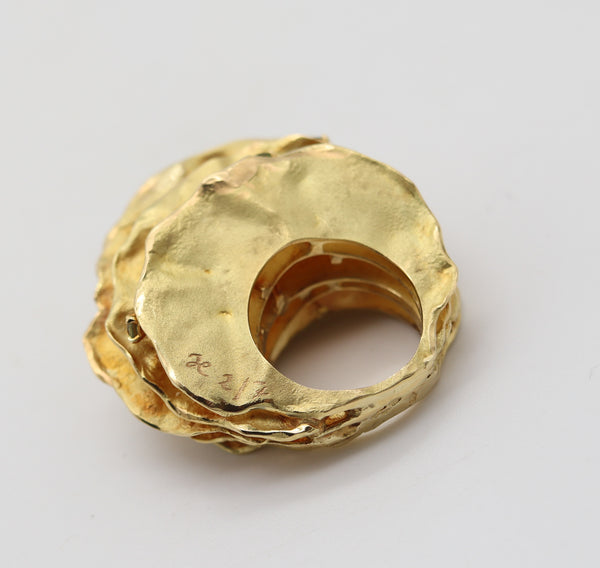 AUDE LECHERE Sculptural Cocktail Ring In 18Kt Yellow Gold With Green Sapphires