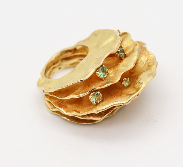 AUDE LECHERE Sculptural Cocktail Ring In 18Kt Yellow Gold With Green Sapphires