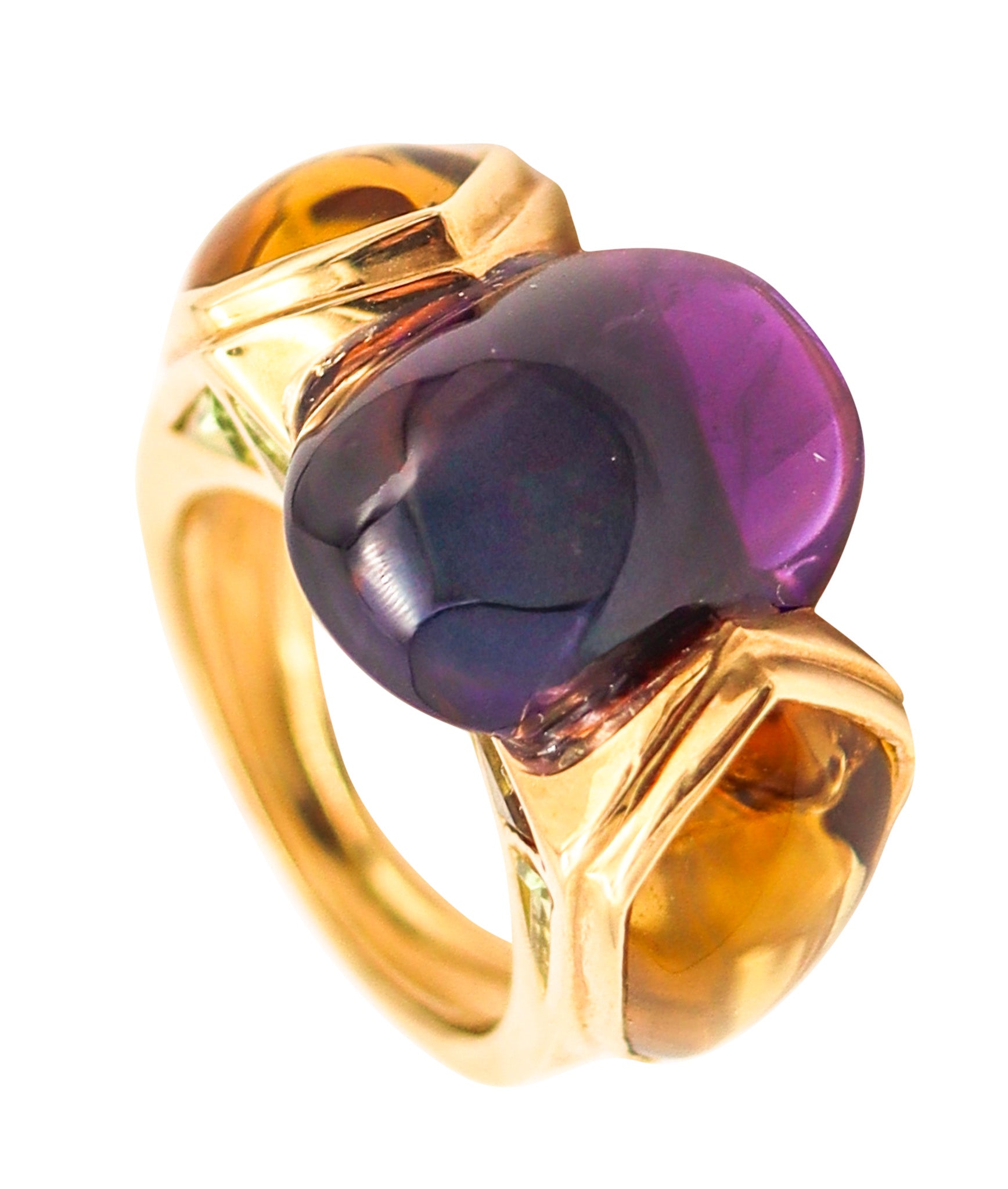 MARINA B. Modernist Lion Cocktail Ring In 18Kt Yellow Gold With Amethyst & Citrines