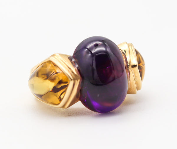 MARINA B. Modernist Lion Cocktail Ring In 18Kt Yellow Gold With Amethyst & Citrines