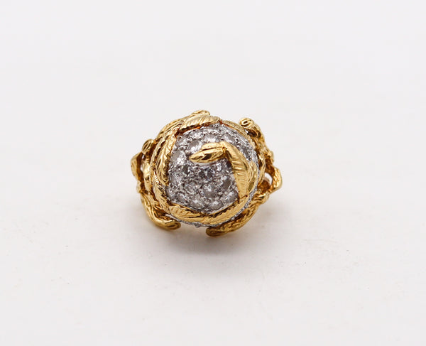 PIERRE STERLÉ 1950 Modernist Ring In 18Kt Gold Platinum And 3.84 Ctw In Diamonds