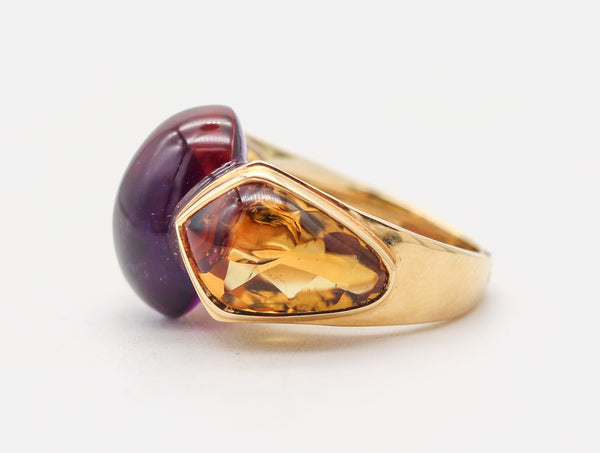 MARINA B. Modernist Lion Cocktail Ring In 18Kt Yellow Gold With Amethyst & Citrines