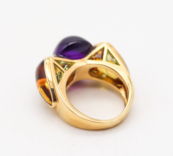 MARINA B. Modernist Lion Cocktail Ring In 18Kt Yellow Gold With Amethyst & Citrines