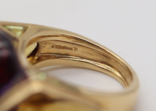 MARINA B. Modernist Lion Cocktail Ring In 18Kt Yellow Gold With Amethyst & Citrines