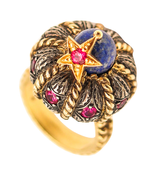 NARDI Venice Unusual Turban Cocktail Ring In 18Kt Gold With Color Gemstones