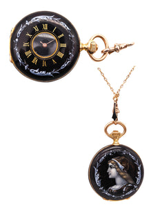-Jean-Moïse Badollet & Cie 1886 Geneva Hunter Pocket Watch In 18Kt Gold With Grisaille Enamel