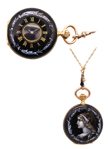-Jean-Moïse Badollet & Cie 1886 Geneva Hunter Pocket Watch In 18Kt Gold With Grisaille Enamel