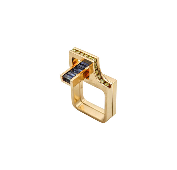 -Robert Trisko Geometric Rings In 14Kt Gold With 1.77 Ctw Diamonds And Sapphires