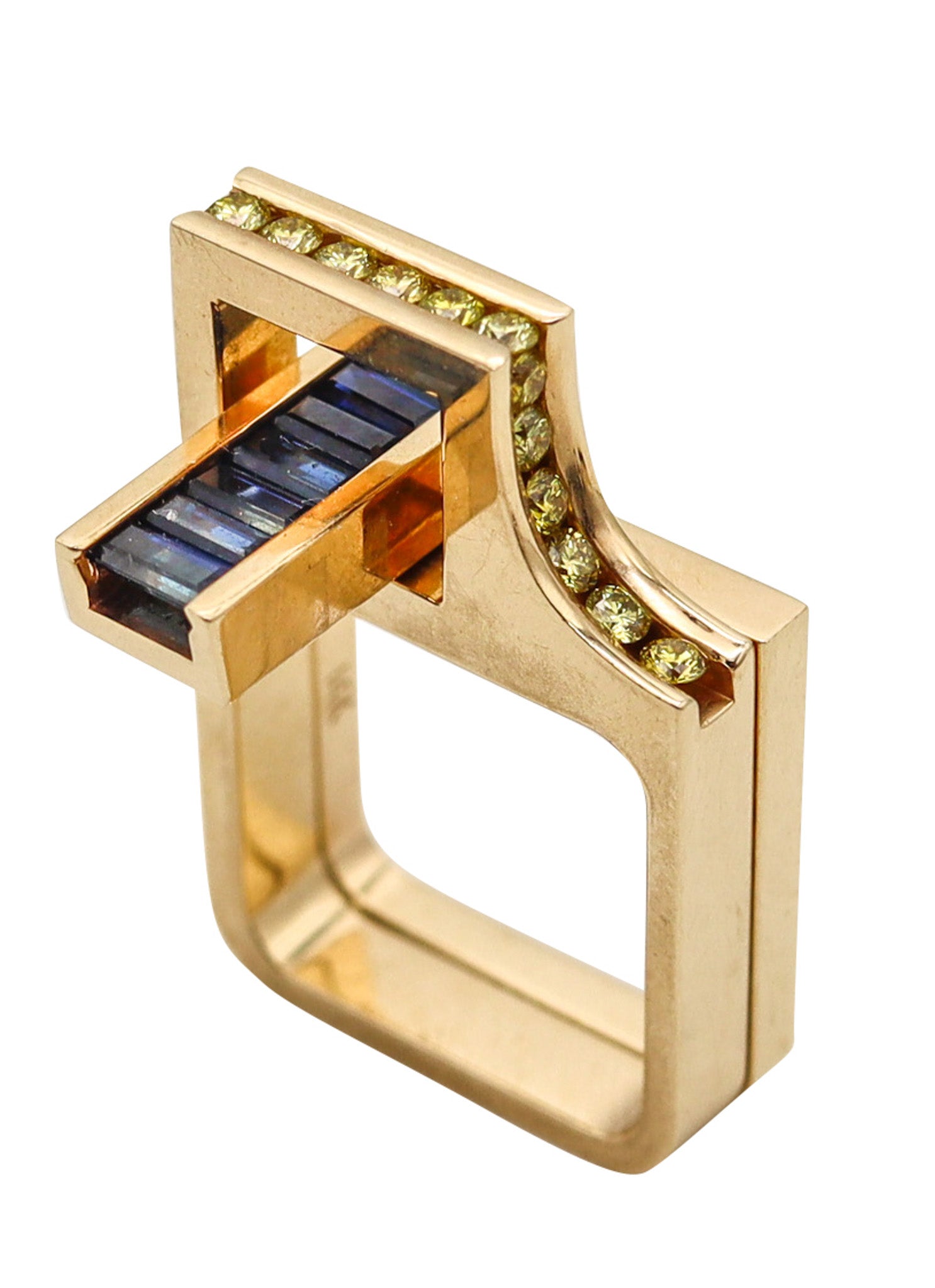 -Robert Trisko Geometric Rings In 14Kt Gold With 1.77 Ctw Diamonds And Sapphires