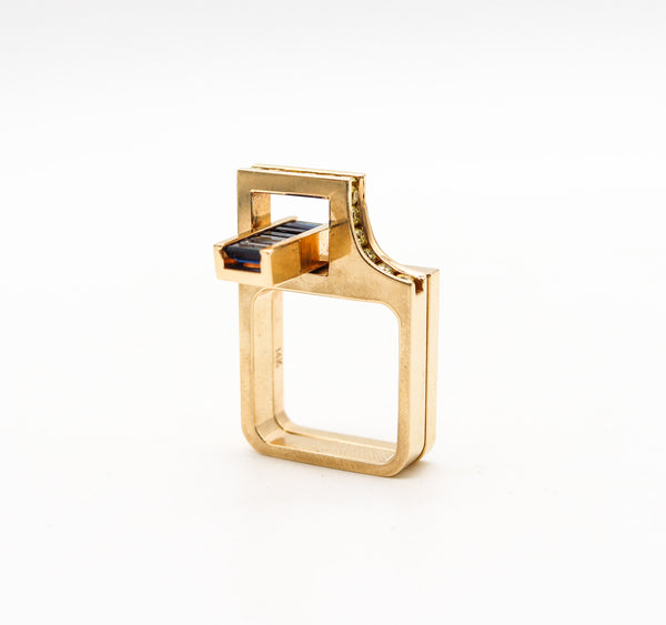 -Robert Trisko Geometric Rings In 14Kt Gold With 1.77 Ctw Diamonds And Sapphires