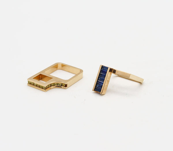 -Robert Trisko Geometric Rings In 14Kt Gold With 1.77 Ctw Diamonds And Sapphires