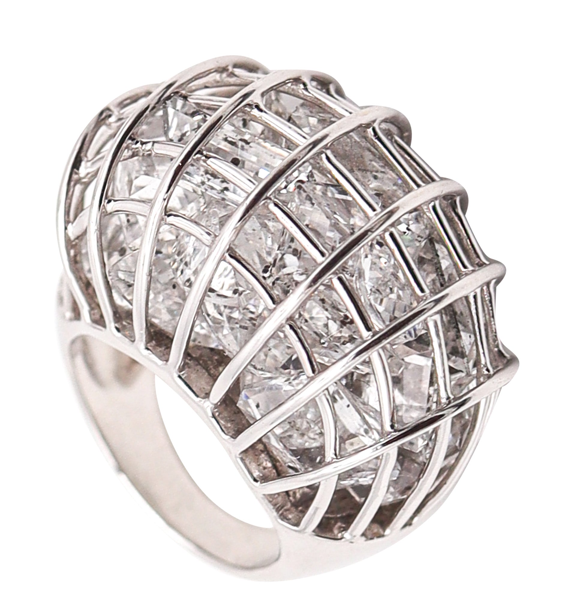 VERDURA Milano Caged Cocktail Ring In 18Kt White Gold With 25 Rock Quartzes