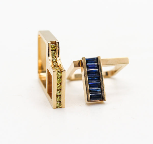 -Robert Trisko Geometric Rings In 14Kt Gold With 1.77 Ctw Diamonds And Sapphires