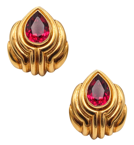 BVLGARI Roma Clips On Earrings In 18Kt Yellow Gold With 5.64 Ctw Tourmalines