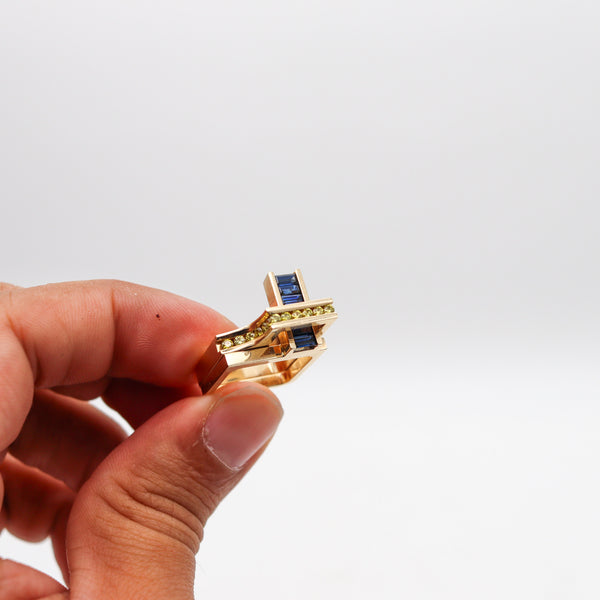 -Robert Trisko Geometric Rings In 14Kt Gold With 1.77 Ctw Diamonds And Sapphires