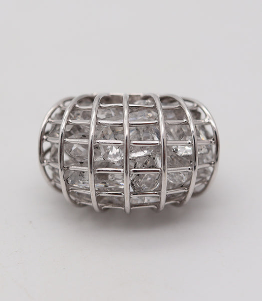 VERDURA Milano Caged Cocktail Ring In 18Kt White Gold With 25 Rock Quartzes